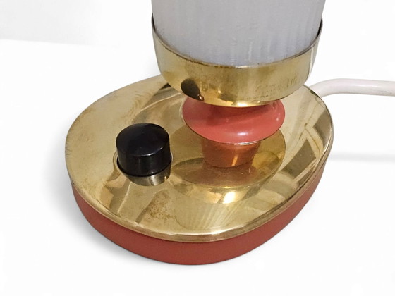 Exceptional bedside lamp / Table lamp, 1950s, Metal, Brass, White (photo 6 of 9)