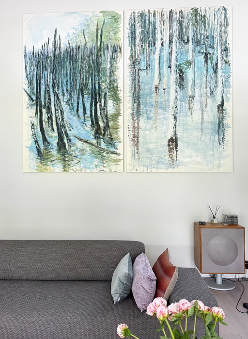 Œuvre en duo, huile sur papier