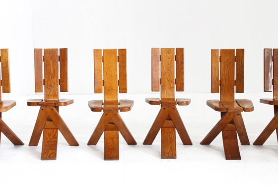 Image 1 of Set van 6 Vintage brutalist eetkamer stoelen jaren 70 Seltz