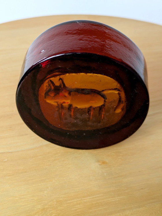 Image 1 of Erik Hoglund Kosta Plato de Cristal | Decoración Gato Ámbar | Midcentury Escandinavo