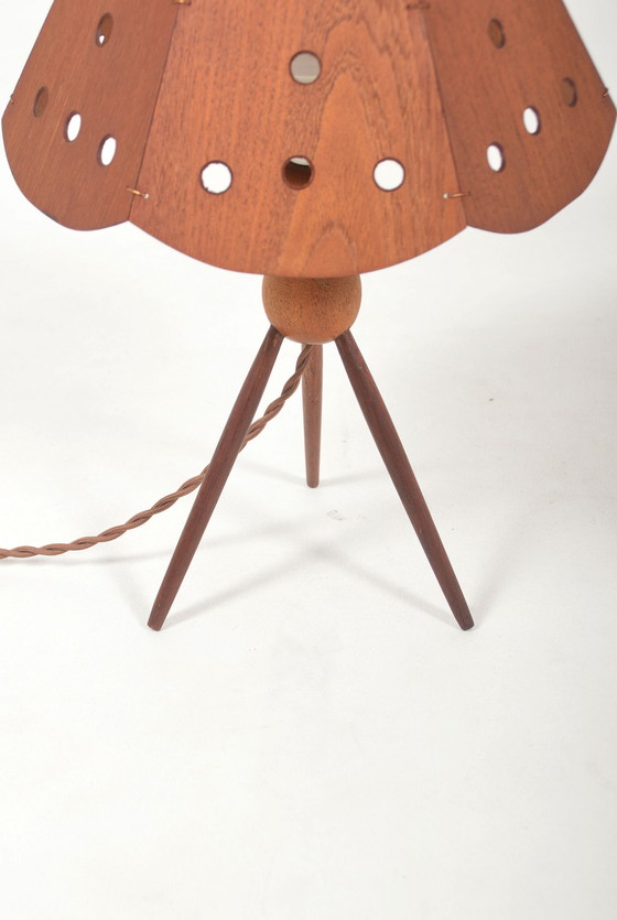 Image 1 of Danish Table Lamp on Tripod in Teak, 1960s