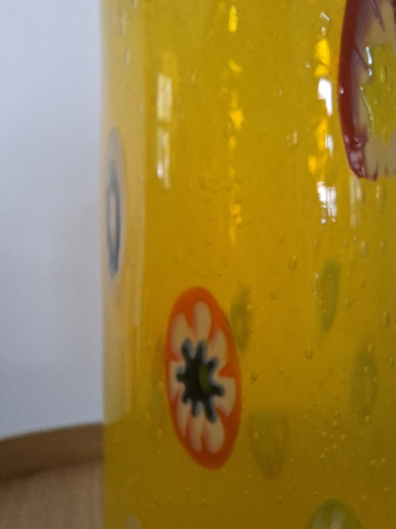 Image 1 of Vintage Leonardo Millefiori Vase – Hand-blown Yellow Glass – 23 cm