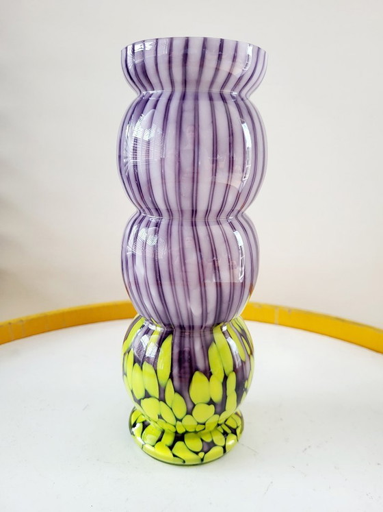 Image 1 of Art Deco vase, stripes and spatter design, Franz Welz, Czech Republic, 1930/1940