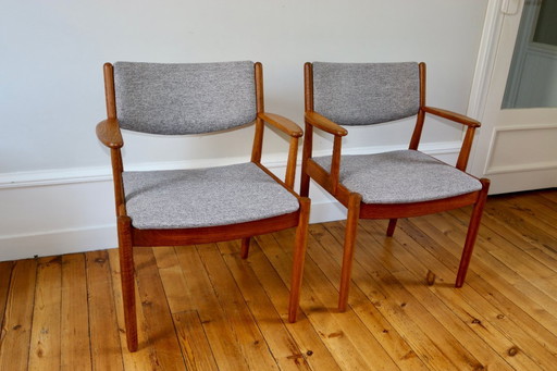 Pair of vintage Scandinavian Poul Volther J72 oak armchairs, 1960