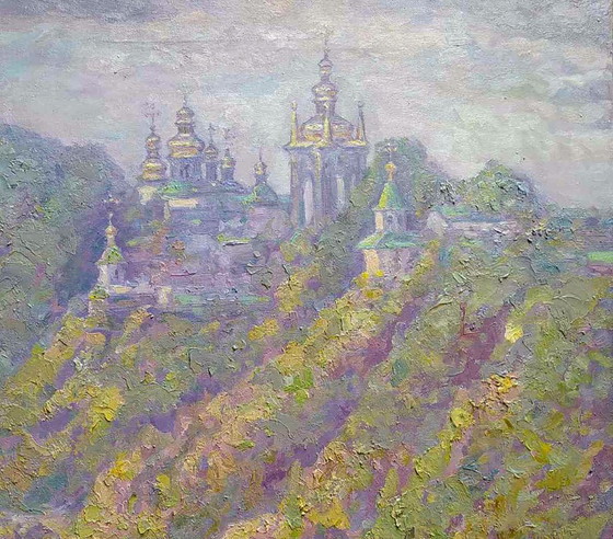 Pintura al óleo original Paisaje Río Catedral en la Colina Vista de la Lavra – Pinturas y dibujos, Canvas (photo 3 of 5)