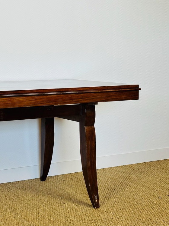 Image 1 of Art-Deco-Esstisch aus Nussbaum mit Rautenintarsien, 1940