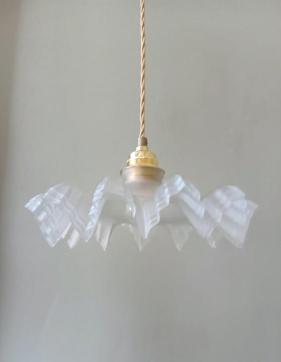 Image 1 of lampada a sospensione francese vintage in vetro smerigliato in stile Clichy