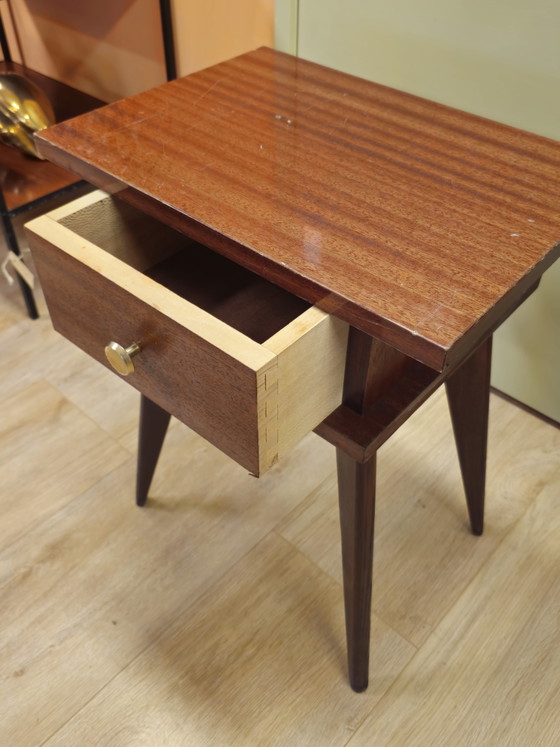 Image 1 of Small Cabinet Teak Veneer Nightstand With Drawer Cabinet Small Cabinet