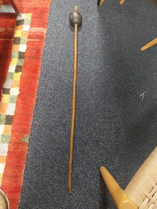 1 x South African Zulu striking weapon Knobkerrie 110cm with rare stone knob.
