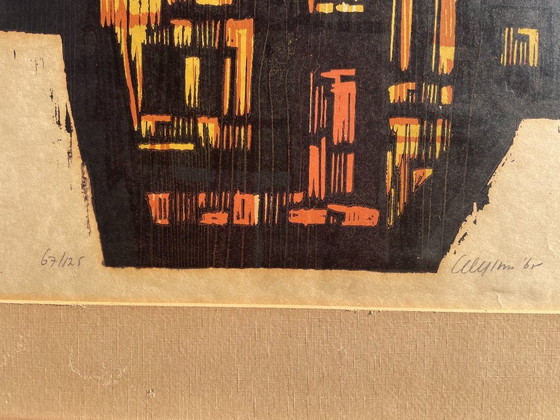 Image 1 of Akke Sins Pencil Signed Citscape Litho Vintage 1960s