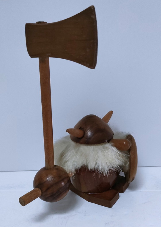 Image 1 of Three Wooden Vikings Scandinavian Design 70's