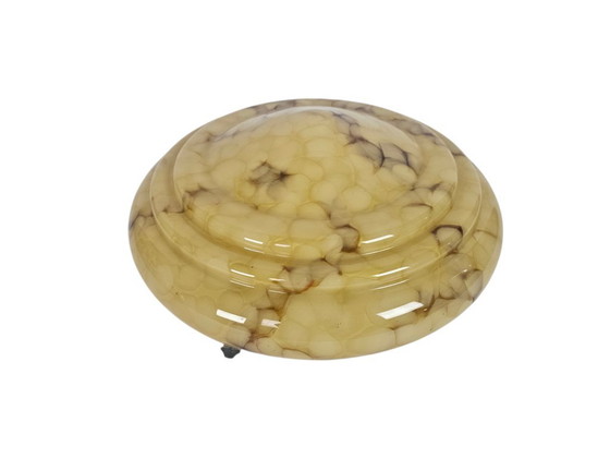 Image 1 of Art Deco - bowl lamp - marbled glass - pendant lamp - France - 30s