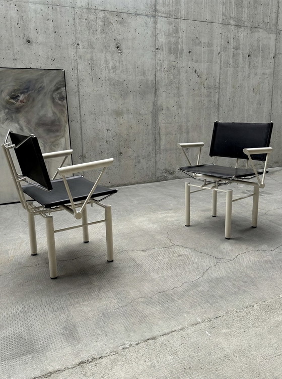 Image 1 of 2x SEDIE “SERIE 8600” KUSCH & CO. BRUTALISTA PELLE NERO ACCIAIO BIANCO ANNI '80