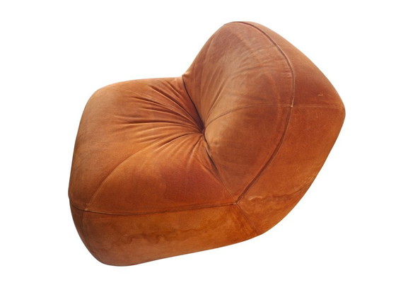 Image 1 of Vintage 1970s Set: 3-Seater Sofa + Orange Velvet Armchair