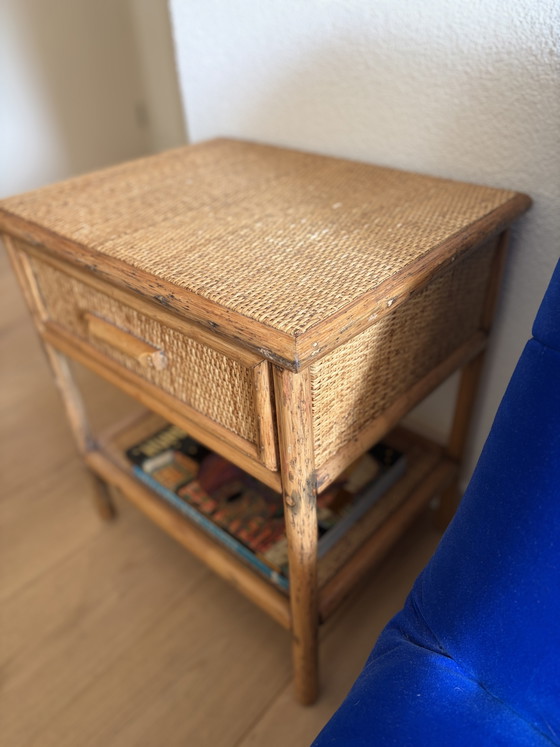 Vintage rotan en bamboe nachtkastje / bijzettafel – Jaren 70 Boho – Bamboo, Rattan (photo 6 of 8)