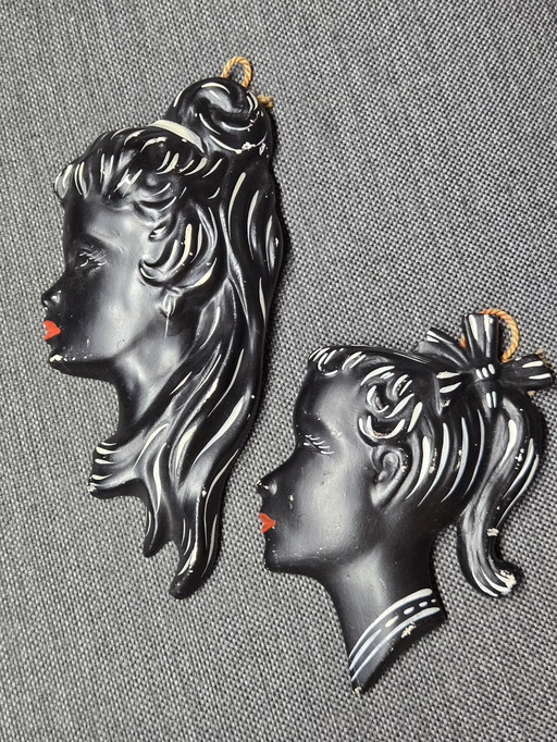 2 objets muraux mid-century modern girls 1950s vintage retro