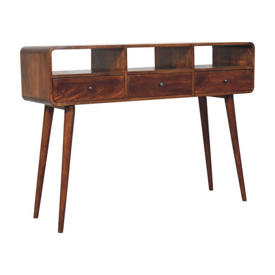 Image 1 of Console Table with 3 Drawers in Solid Mango Wood with Chestnut Finish