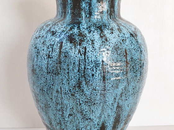 Image 1 of IMPORTANT VINTAGE FRENCH VASE 1960 ACCOLAY CERAMIC BLUE & BLACK 60S 1960S