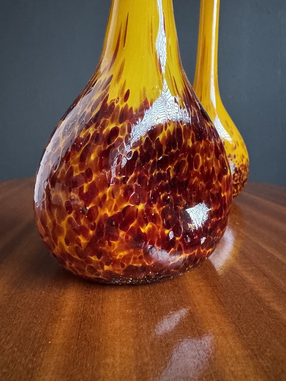 Image 1 of Art Nouveau yellow glass paste vases