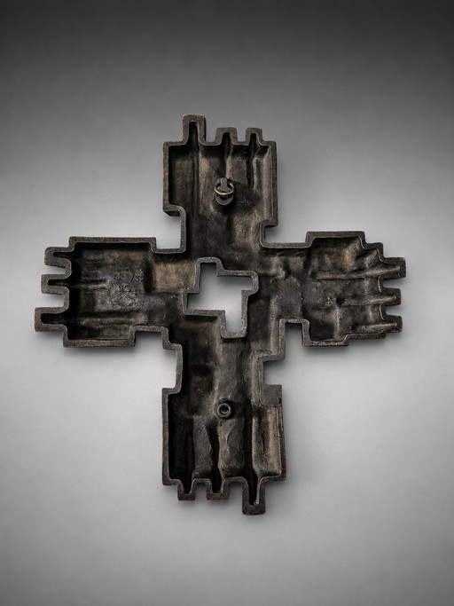 Brutalist Cubist Bronze Wall Cross | Geometric Modernist Sculpture | 1970s