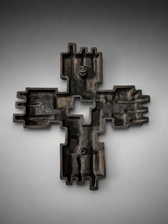 Image 1 of Brutalist Cubist Bronze Wall Cross | Geometric Modernist Sculpture | 1970s