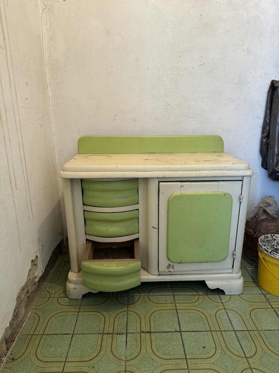 Vintage Green and White Wooden Washstand, 1950s – Dressing tables, Rustic (photo 2 of 6)