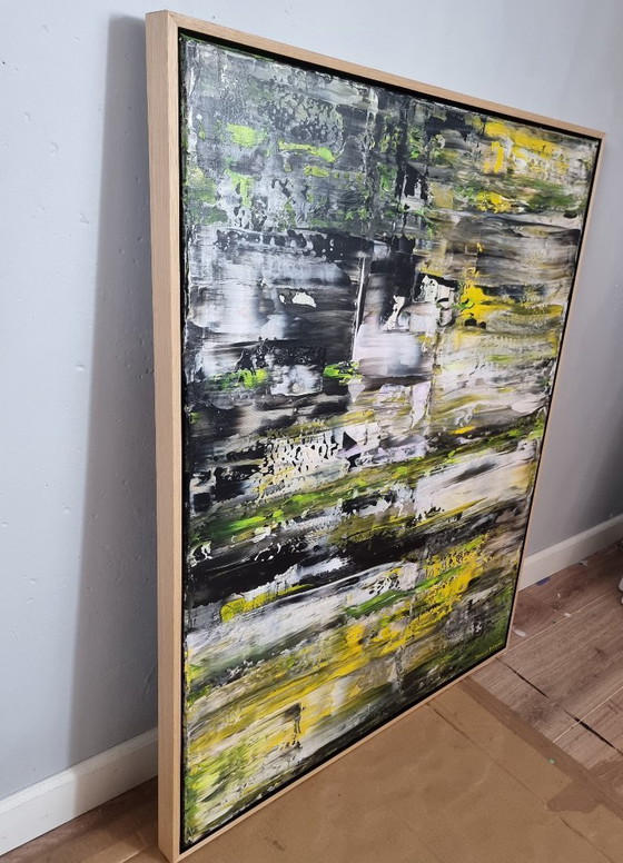 Image 1 of Frances Eckhardt - 70x90 handgeschilderd abstract schilderij modern hedendaags groen geel zwart wit