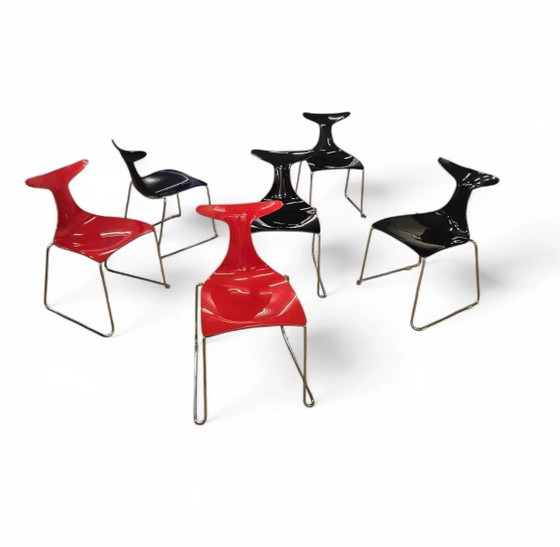6 x Delfy chair by Gino Carollo for Ciacci Kreaty / Italy 1990s / 2 x red - 4 x black (photo 17 of 19)