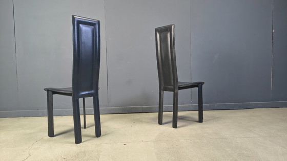 Image 1 of Vintage black leather dining chairs, set of 4, 1980s