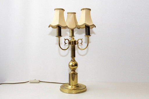 Tischlampe Dreiflammig Messing Beige Gold 53cm 70er J Vintage