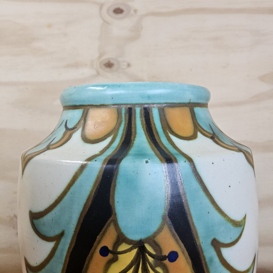 Image 1 of Antique Handmade Bohemian Art Deco Vase (Prague) Gouda Pottery Style (Prague Czech Republic)
