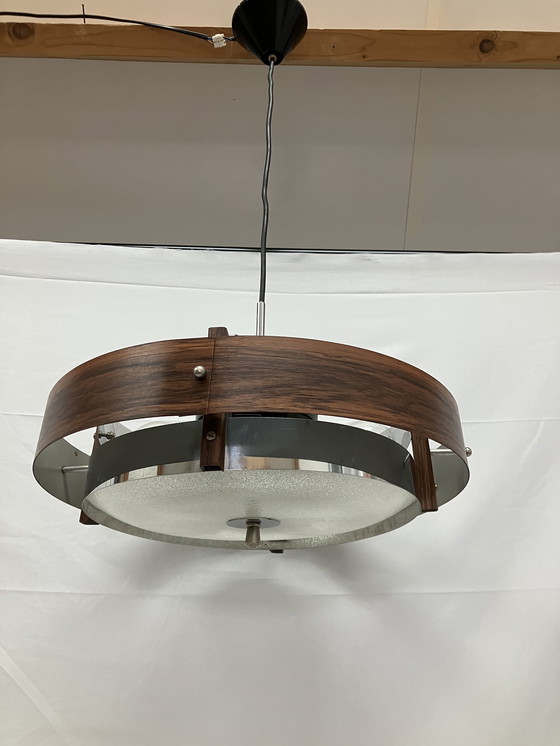 Image 1 of Vintage teak look Scandinavisch space age design hanglamp