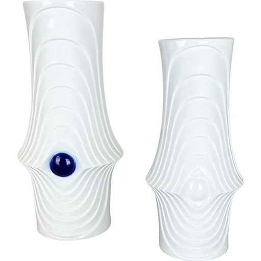 Paire de vases Op Art en porcelaine de Royal Bavaria Kpm, Allemagne, années 1970