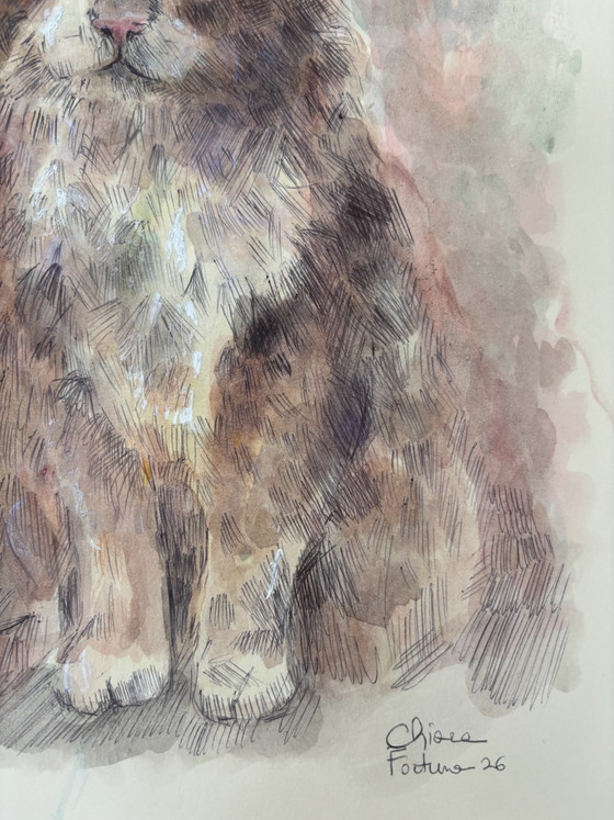 Watercolor Mixed Media Cat Drawing – Paintings & Drawings, Paper (photo 4 of 7)