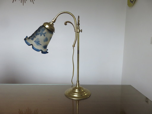 Lampe Art Nouveau en Laiton et Verrerie de Vianne, Signée