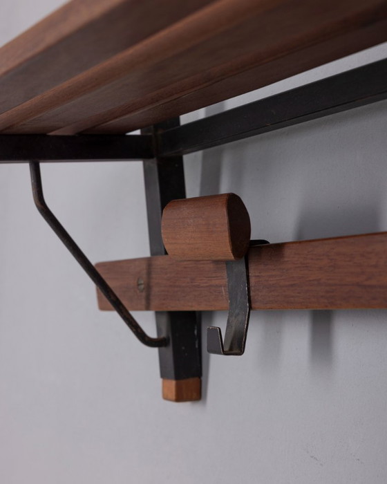 Image 1 of VINTAGE 1960S WALL COAT RACK IN METAL AND WOOD, ITALIAN DESIGN