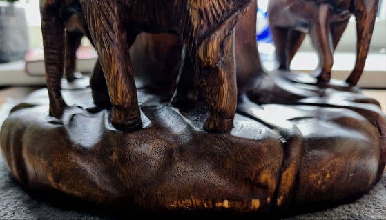 Sgabello / Tavolino elefante thailandese intagliato a mano in legno massello di Suar – Incl. statuetta (photo 10 of 15)