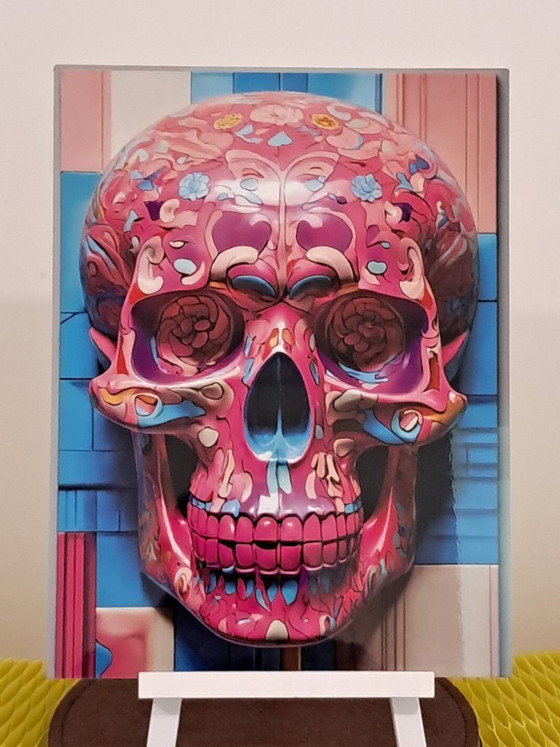 Image 1 of DEAD HEAD - Il teschio rosa in stile Bauhaus - Stampa su alluminio