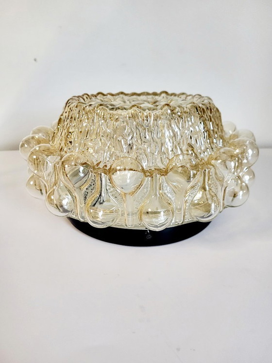 Image 1 of Lampada da parete o da soffitto in vetro vintage, con rilievo a bolle, stile spaziale, anni '70