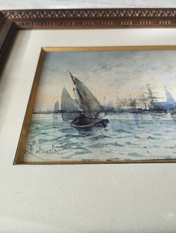 Image 1 of François LETEURTRE, Marine. Framed watercolor.