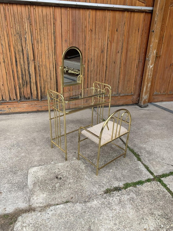Vintage Dressing Table and Stool in Brass, 1950s, Set of 2 (photo 3 of 5)