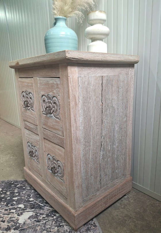Image 1 of Credenza con 4 cassetti realizzata in legno massello di teak riciclato