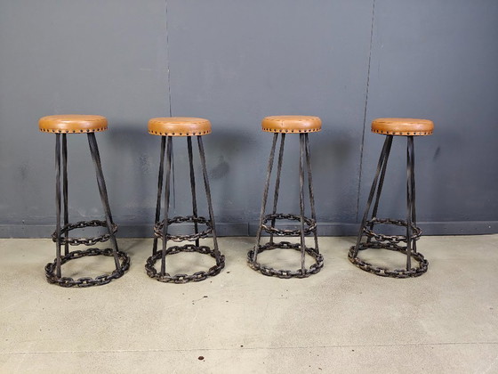 Image 1 of Brutalist chain link bar stools, 1970s - set of 4