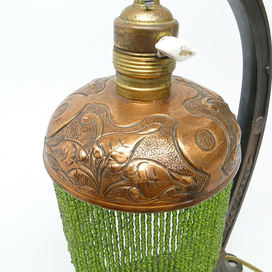 Metal Table Lamp with Floral Motifs, Austria-Hungary, Early 20th Century – Glass (photo 3 of 11)