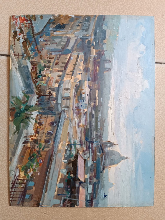 Vue de Rome (huile sur panneau Claudio Simonetti), Objets d'art, Papier, Bois, Bleu (photo 5 sur 6)