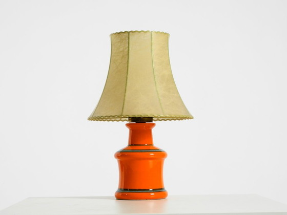 Beautiful 1960s Orange Ceramic Table Lamp With Cocoon Shade | Made in Italy (photo 2 of 20)