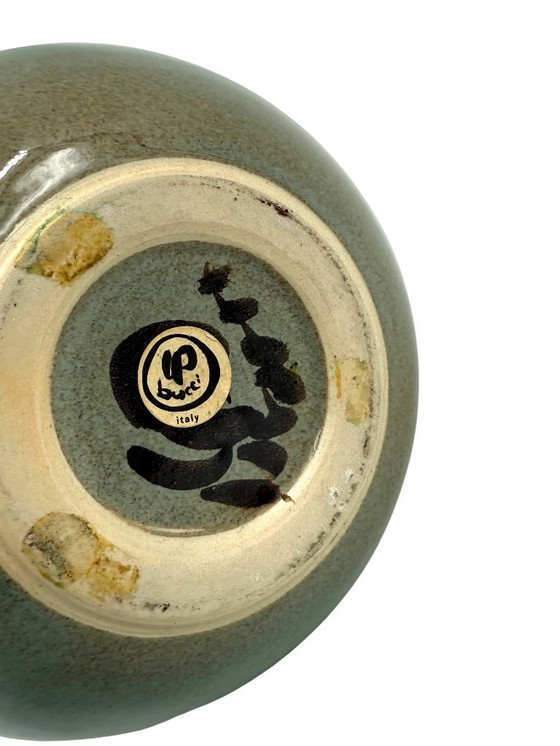 Image 1 of Mid-century Modern green spherical stoneware vase, Franco Bucci Italy ca. 1970