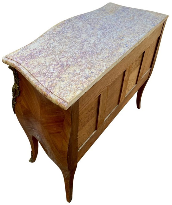 Image 1 of Louis XV style chest of drawers in marquetry and veined marble