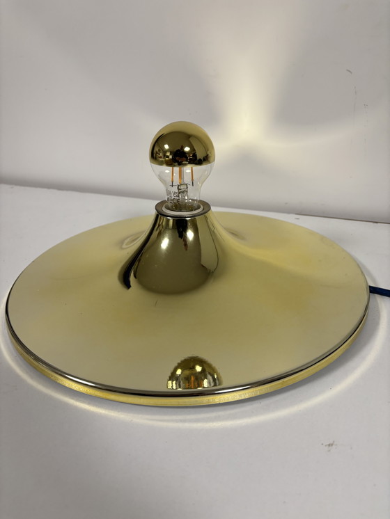 Image 1 of Large Vintage gold space age 60s saucer or disc wall lamp Egoluce Italy