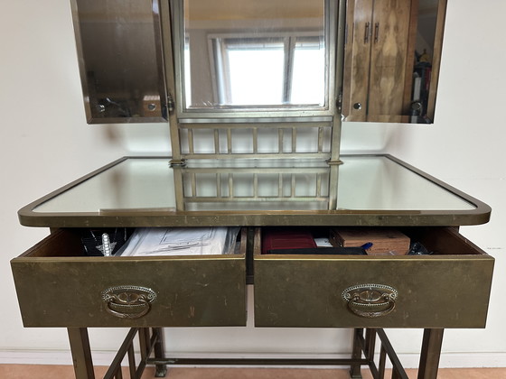 Image 1 of Koperen art deco kaptafel met spiegelpanelen 